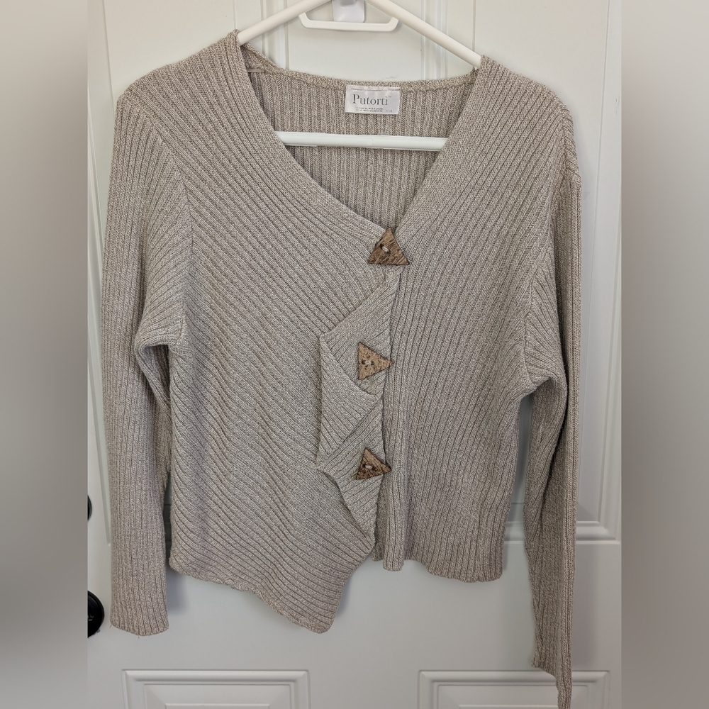 Women's Ribbed Cardigan with Unique Button Design